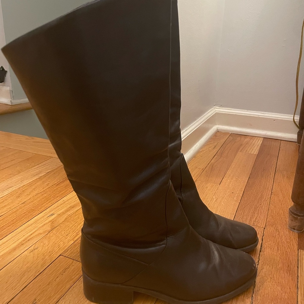 Makron pull-on knee-high brown leather boots 6.5